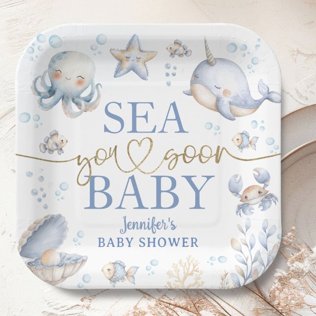 Ozean Meer sehen Sie bald Baby Shower Junge Blau  Pappteller (Von Creator hochgeladen)