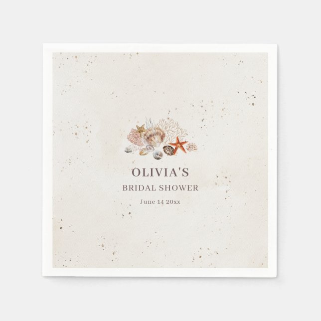 Ozean Meeresmuscheln Strand Boho Küsten-Junggesell Serviette (Vorderseite)
