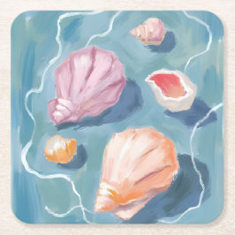 Ozean Meeresmuscheln Wasserfarbe Küstenstrand Meer Rechteckiger Pappuntersetzer