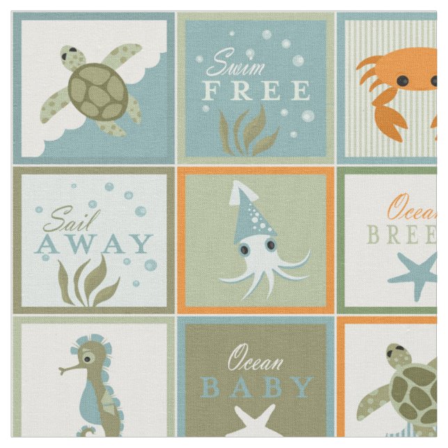 Ozean-Patchwork Stoff (Nahaufnahme)