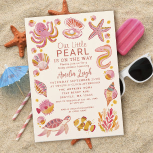Ozean-Perle Meerestiere Rosa Mädchen Baby Shower Einladung