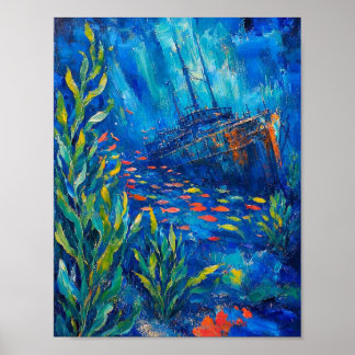 ozean pflanzen fische gesunkenes schiff Abstrakte Poster