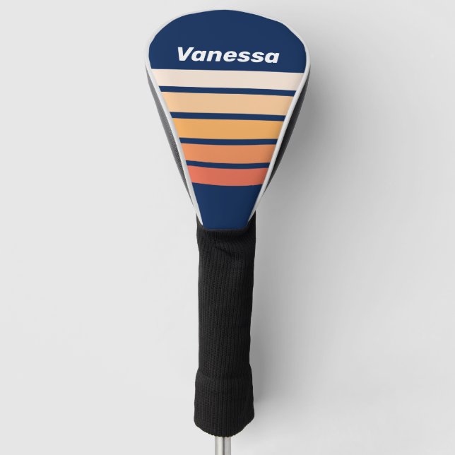 Ozean-Sonnen-Fall-Quer-Streifung mit Namen Golf Headcover (Vorderseite)