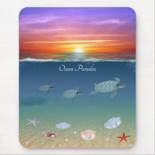 Ozean-Sonnenaufgang, schwimmende Meeresschildkröte Mousepad