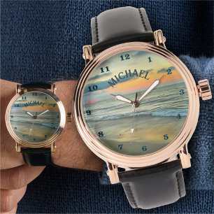 Ozean-Sonnenuntergang 0735 Armbanduhr