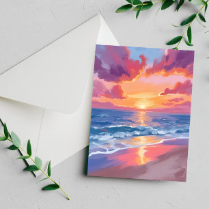Ozean-Sonnenuntergang-Aquarell-Wellen-Meer-Malerei