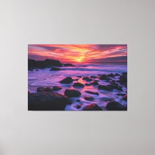 Ozean-Sonnenuntergang Felsen Landschaftskunst Leinwanddruck