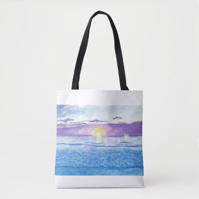 Ozean-Sonnenuntergang mit Wal-Aquarell-Tasche (Vorderseite)
