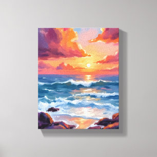 Ozean-Sonnenuntergang Pastell-Aquarell-Strandbild Leinwanddruck