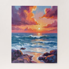 Ozean-Sonnenuntergang Pastell-Aquarell-Strandbild Puzzle