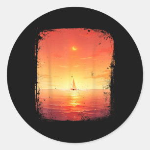Ozean-Sonnenuntergang-Segelboot-Strand und Ozean-S Runder Aufkleber