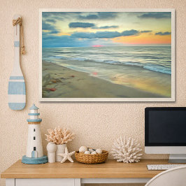 Ozean-Sonnenuntergang-Strand 0735 Malerei Kunst Dr Poster