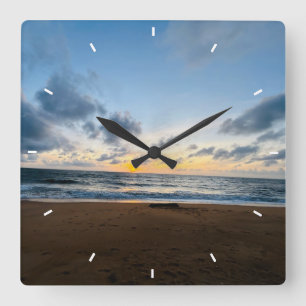 Ozean-Sonnenuntergang-Strand-Foto-Dekorative Wandu Quadratische Wanduhr