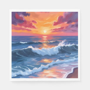 Ozean-Sonnenuntergang-Strand-Wellen-Aquarell Serviette