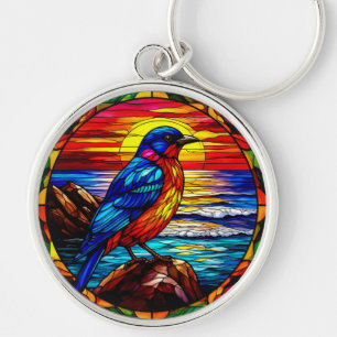 Ozean-Sonnenuntergang-Vogel auf Felsen-Geschenk Schlüsselanhänger