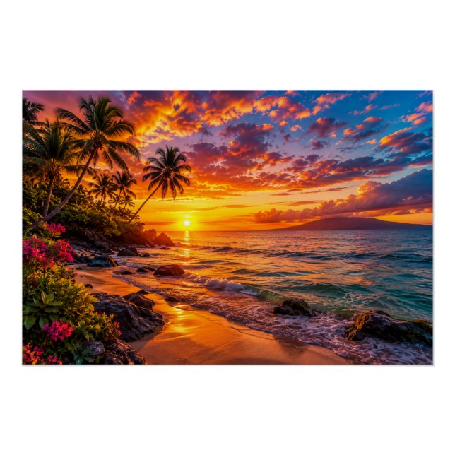 Ozean-Sonnenuntergangs-Fluchtposter Poster (Vorderseite)