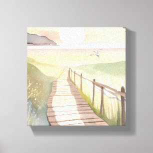 Ozean-Spaziergang Gelber Sonnenuntergang Aquarel Leinwanddruck