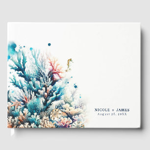 Ozean-Splash-Meer-Koralle-Aquarell-Strand-Hochzeit Gästebuch