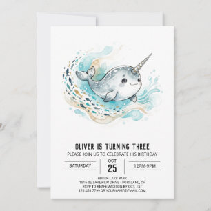 Ozean-Splash-Narwal-Geburtstag Einladung