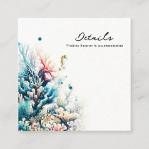 Ozean-Spritzer Korallen-Aquarell-Hochzeitsdetails Quadratische Visitenkarte