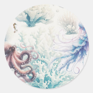Ozean Spritzer Meer Aquarell Riff Hochzeit Runder Aufkleber