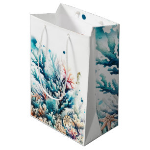 Ozean Spritzer Meereskoralle Aquarell Sweet 16 Mittlere Geschenktüte