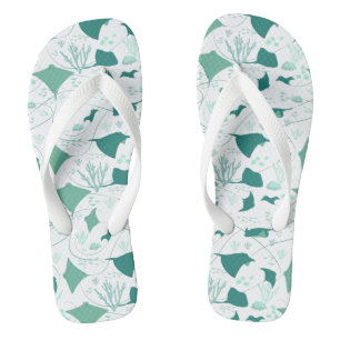Ozean-Stachelrochen und Korallenriff-Druck Blau We Flip Flops