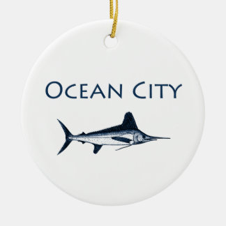 Ozean-Stadt-Maryland-Logo (weißer Speerfisch) Keramikornament