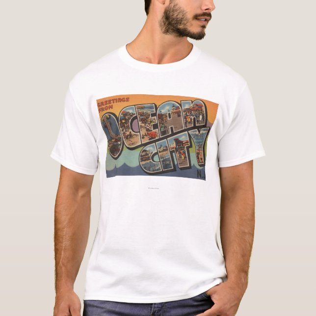Ozean-Stadt, New-Jersey - große Buchstabe-Szenen T-Shirt (Vorderseite)