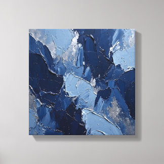 Ozean Sturm Indigo Blaue Wellen Metallic Silber Wa Leinwanddruck