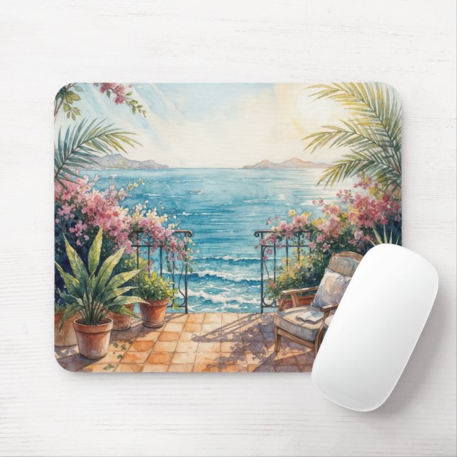 Ozean-Terrasse mit friedlicher Aussicht Mousepad (Mit Mouse)