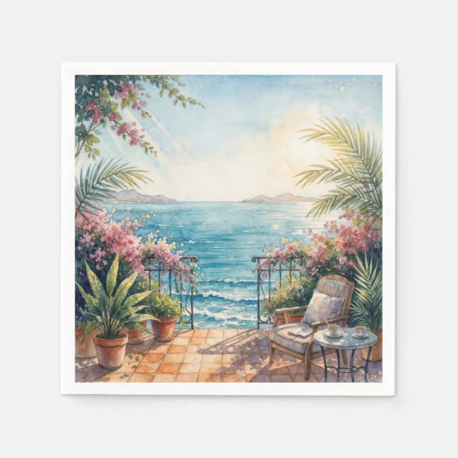 Ozean-Terrasse mit friedlicher Aussicht Serviette (Vorderseite)