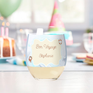 Ozean-Thema Bon Voyage personalisiert mit Namen Weinglas Ohne Stiel