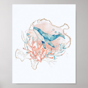 Ozean-Thema Rosa & Blau Aquarell-Wal Meer Poster