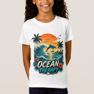 Ozean-Therapie | Retro Tropischer Strand & Delfin T-Shirt