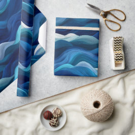 Ozean Tiefblauer Fluss Weißes Abstraktes Muster Geschenkpapier