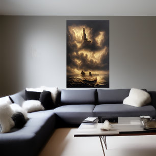 Ozean und eine Burg am Himmel   AI Art Poster