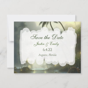 Ozean- und Palmenbäume Ruhige Hochzeit Save the Da Einladung