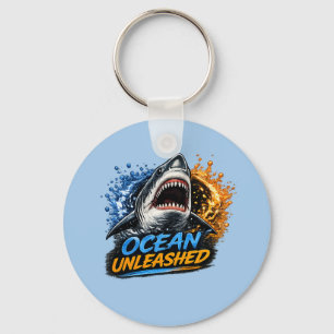 Ozean Unleashed Hai – Kühner blauer und orangefarb Schlüsselanhänger