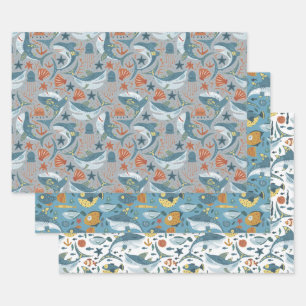 Ozean unter dem Meereshai Geburtstagsdekor Geschenkpapier Set