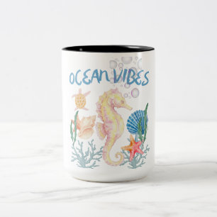 Ozean-Vibes-Seepferd-Strand-Kaffeetasse Zweifarbige Tasse