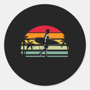 Ozean Vintage Surfen Hawaii Retro Surfer Runder Aufkleber