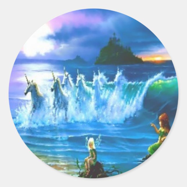 Ozean voller Unicornkleber Runder Aufkleber (Vorderseite)