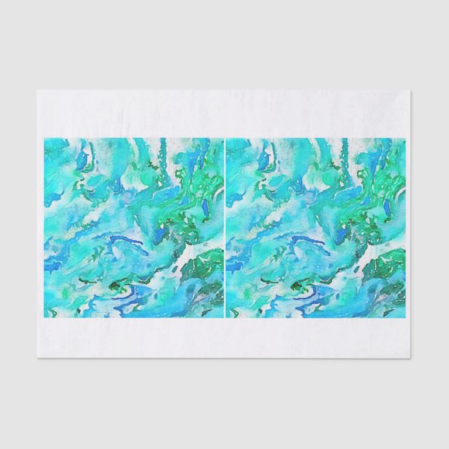 Ozean-Wasserwellen Watercolor-Grüntöne decoupage Seidenpapier (Vorderseite)