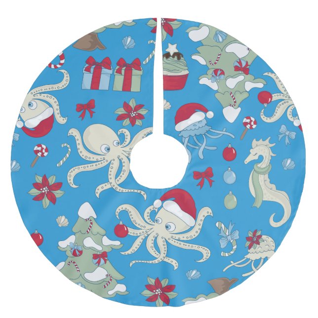 ozean weihnachtsbaum seepferdchen weihnachtsmann k polyester weihnachtsbaumdecke (Vorderseite)
