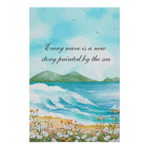 Ozean-Zitat Wasserfarbe Strand Meer Kunst Poster