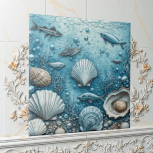 Ozeanblase Wasserfisch Muschel Unterwasser Kunst Fliese