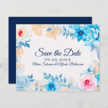Ozeanblau-Aquarellblumen Save the Date