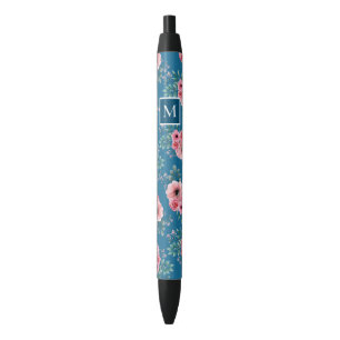Ozeanblau Chic Watercolor Floral Monogram Kugelschreiber