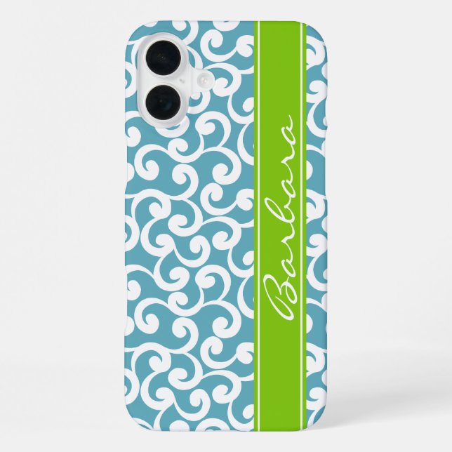 Ozeanblau monogrammierte Elemente drucken  iPhone Hülle (Rückseite)